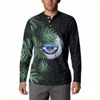 Federated States Of Micronesia Button Sweatshirt FSM Tropical Monstera Leaf Dark Tribal Pattern TS04 - Polynesian Pride