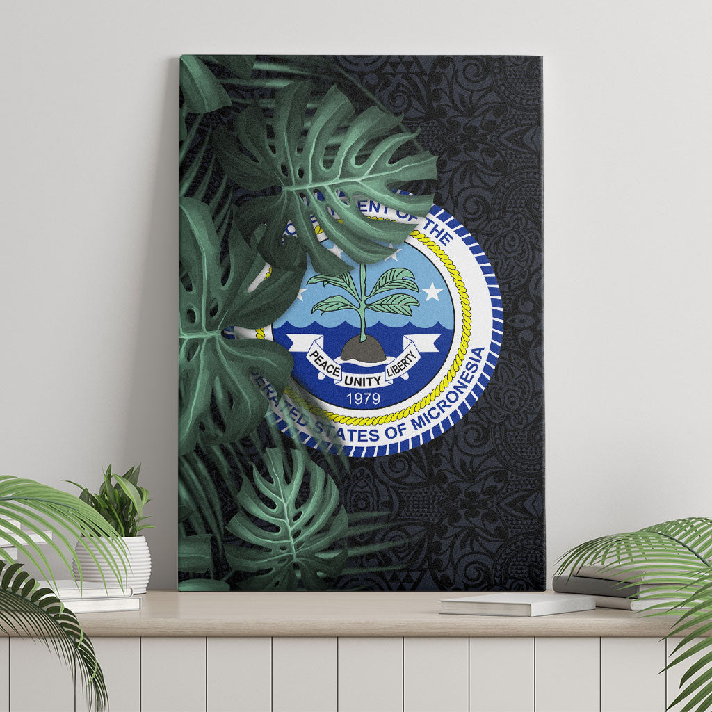Federated States Of Micronesia Canvas Wall Art FSM Tropical Monstera Leaf Dark Tribal Pattern TS04 - Polynesian Pride