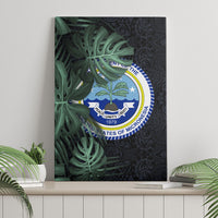 Federated States Of Micronesia Canvas Wall Art FSM Tropical Monstera Leaf Dark Tribal Pattern TS04 - Polynesian Pride