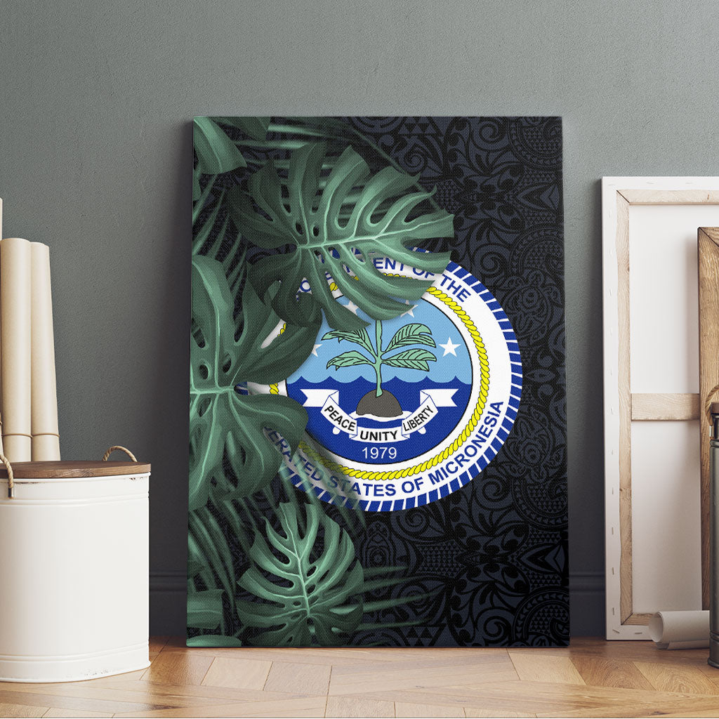 Federated States Of Micronesia Canvas Wall Art FSM Tropical Monstera Leaf Dark Tribal Pattern TS04 - Polynesian Pride