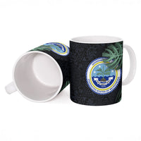 Federated States Of Micronesia Ceramic Mug FSM Tropical Monstera Leaf Dark Tribal Pattern