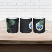 Federated States Of Micronesia Ceramic Mug FSM Tropical Monstera Leaf Dark Tribal Pattern