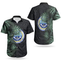 Federated States Of Micronesia Couples Matching Puletasi and Hawaiian Shirt FSM Tropical Monstera Leaf Dark Tribal Pattern TS04 - Polynesian Pride