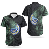 Federated States Of Micronesia Couples Matching Short Sleeve Bodycon Dress and Hawaiian Shirt FSM Tropical Monstera Leaf Dark Tribal Pattern TS04 - Polynesian Pride