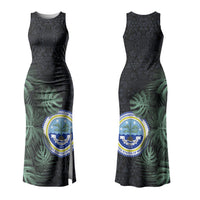 Federated States Of Micronesia Couples Matching Tank Maxi Dress and Hawaiian Shirt FSM Tropical Monstera Leaf Dark Tribal Pattern TS04 - Polynesian Pride