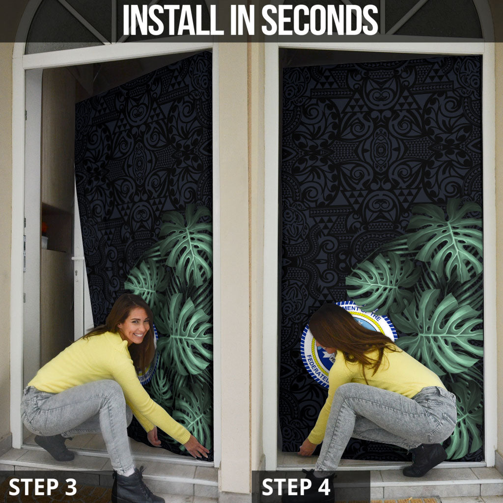 Federated States Of Micronesia Door Cover FSM Tropical Monstera Leaf Dark Tribal Pattern TS04 - Polynesian Pride