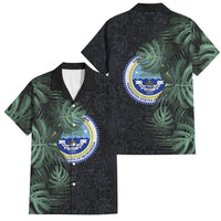 Federated States Of Micronesia Family Matching Mermaid Dress and Hawaiian Shirt FSM Tropical Monstera Leaf Dark Tribal Pattern TS04 Dad's Shirt - Short Sleeve Black Green - Polynesian Pride