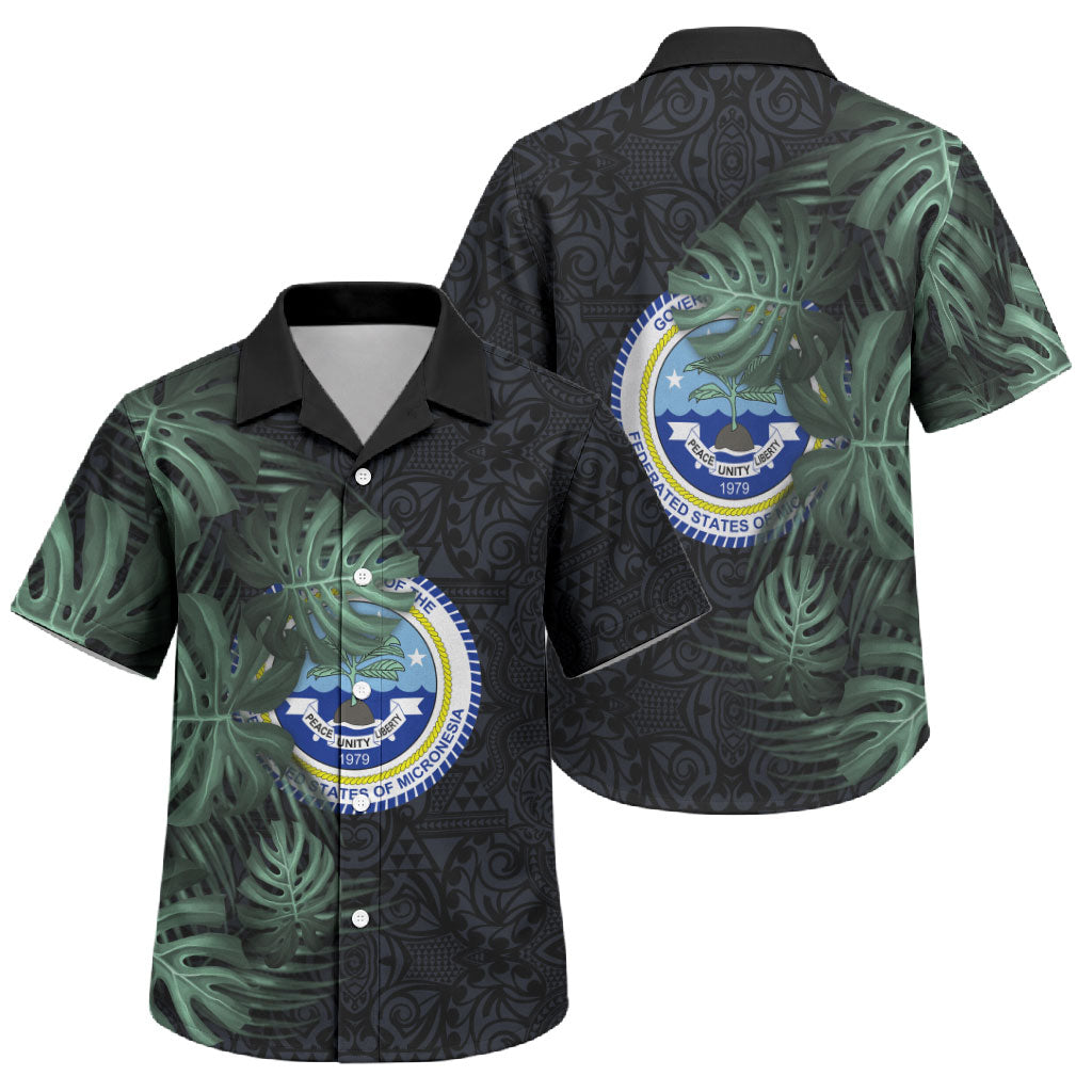 Federated States Of Micronesia Family Matching Mermaid Dress and Hawaiian Shirt FSM Tropical Monstera Leaf Dark Tribal Pattern TS04 Son's Shirt Black Green - Polynesian Pride