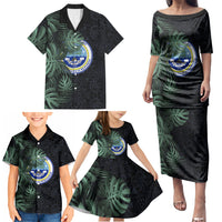 Federated States Of Micronesia Family Matching Puletasi and Hawaiian Shirt FSM Tropical Monstera Leaf Dark Tribal Pattern TS04 - Polynesian Pride