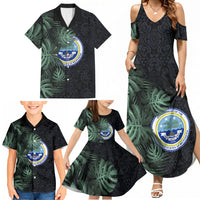 Federated States Of Micronesia Family Matching Summer Maxi Dress and Hawaiian Shirt FSM Tropical Monstera Leaf Dark Tribal Pattern TS04 - Polynesian Pride
