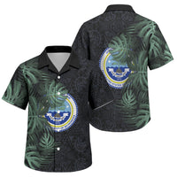 Federated States Of Micronesia Family Matching Summer Maxi Dress and Hawaiian Shirt FSM Tropical Monstera Leaf Dark Tribal Pattern TS04 Son's Shirt Black Green - Polynesian Pride