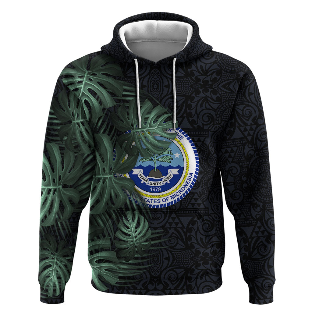 Federated States Of Micronesia Hoodie FSM Tropical Monstera Leaf Dark Tribal Pattern