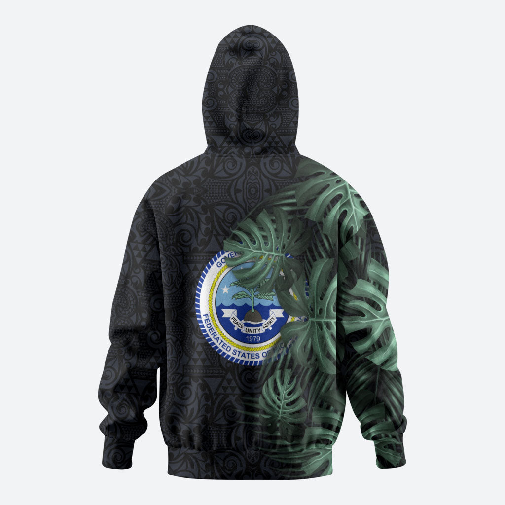 Federated States Of Micronesia Hoodie FSM Tropical Monstera Leaf Dark Tribal Pattern