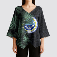 Federated States Of Micronesia Kimono Sleeve Blouse FSM Tropical Monstera Leaf Dark Tribal Pattern TS04 - Polynesian Pride