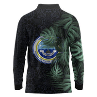 Federated States Of Micronesia Long Sleeve Polo Shirt FSM Tropical Monstera Leaf Dark Tribal Pattern TS04 - Polynesian Pride