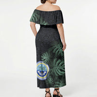 Federated States Of Micronesia Off Shoulder Maxi Dress FSM Tropical Monstera Leaf Dark Tribal Pattern TS04 - Polynesian Pride