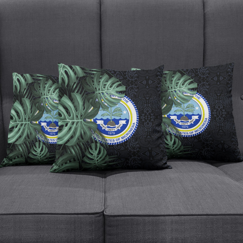 Federated States Of Micronesia Pillow Cover FSM Tropical Monstera Leaf Dark Tribal Pattern TS04 - Polynesian Pride