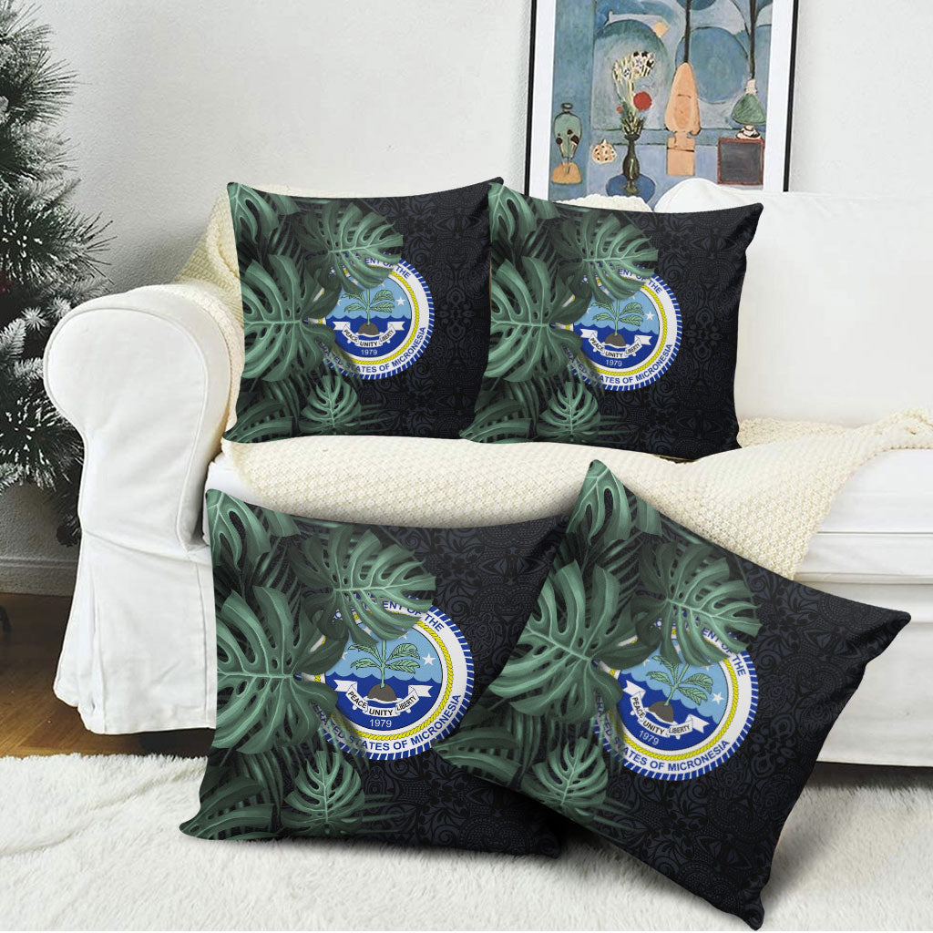 Federated States Of Micronesia Pillow Cover FSM Tropical Monstera Leaf Dark Tribal Pattern TS04 - Polynesian Pride
