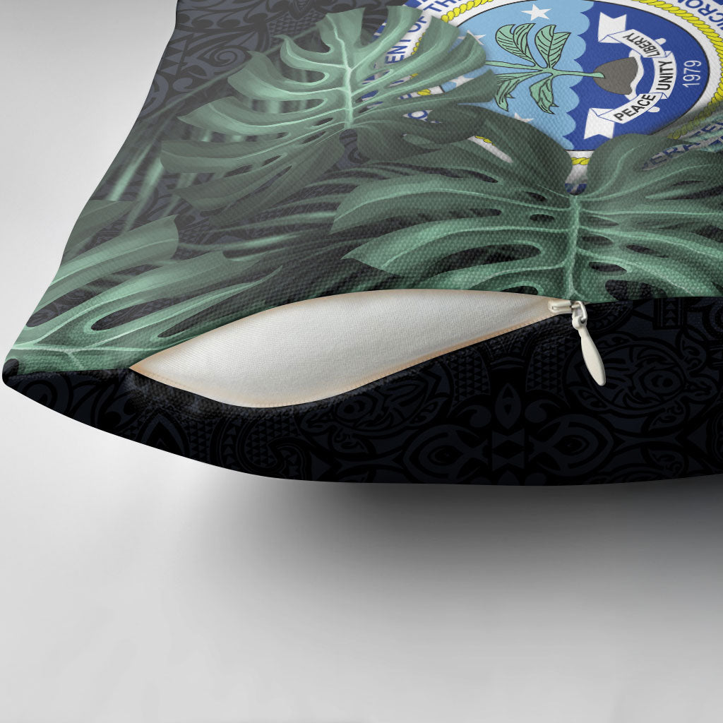 Federated States Of Micronesia Pillow Cover FSM Tropical Monstera Leaf Dark Tribal Pattern TS04 - Polynesian Pride