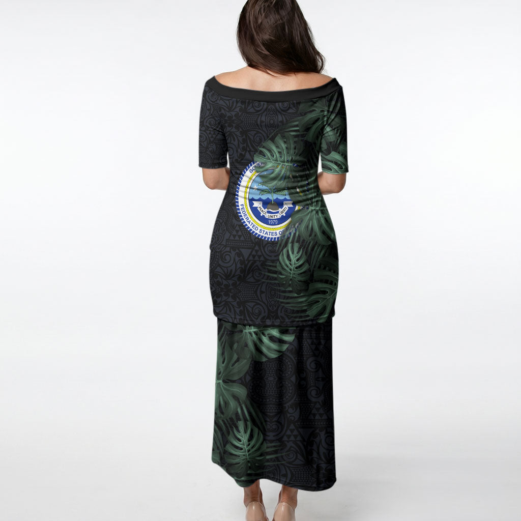 Federated States Of Micronesia Puletasi FSM Tropical Monstera Leaf Dark Tribal Pattern TS04 - Polynesian Pride