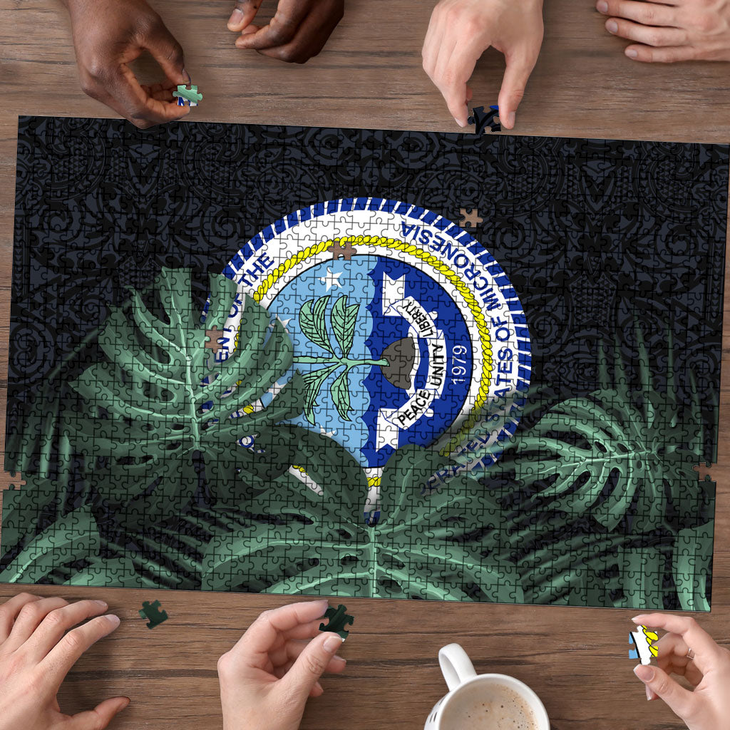 Federated States Of Micronesia Puzzle FSM Tropical Monstera Leaf Dark Tribal Pattern TS04 - Polynesian Pride