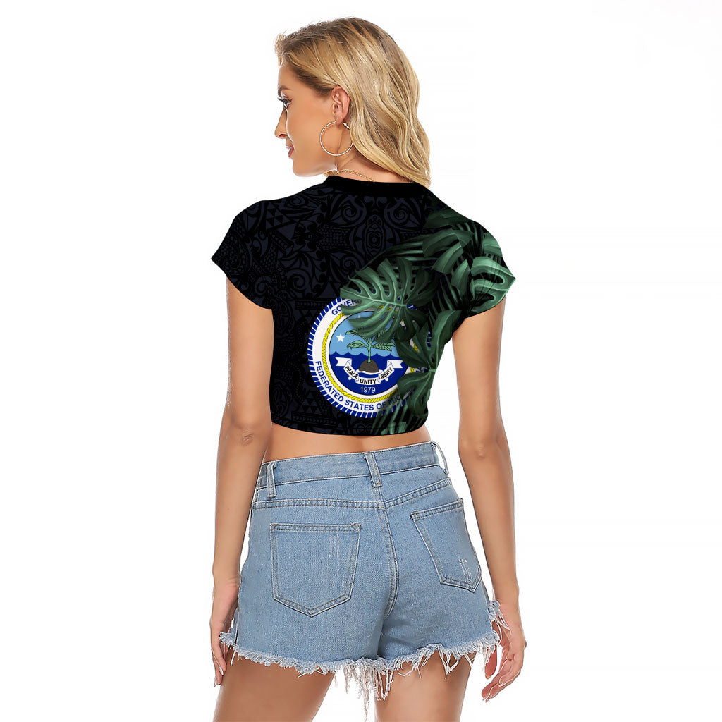 Federated States Of Micronesia Raglan Cropped T Shirt FSM Tropical Monstera Leaf Dark Tribal Pattern TS04 - Polynesian Pride