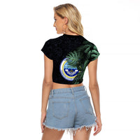 Federated States Of Micronesia Raglan Cropped T Shirt FSM Tropical Monstera Leaf Dark Tribal Pattern TS04 - Polynesian Pride