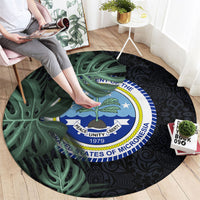 Federated States Of Micronesia Round Carpet FSM Tropical Monstera Leaf Dark Tribal Pattern TS04 - Polynesian Pride