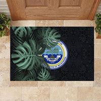 Federated States Of Micronesia Rubber Doormat FSM Tropical Monstera Leaf Dark Tribal Pattern TS04 Black Green - Polynesian Pride