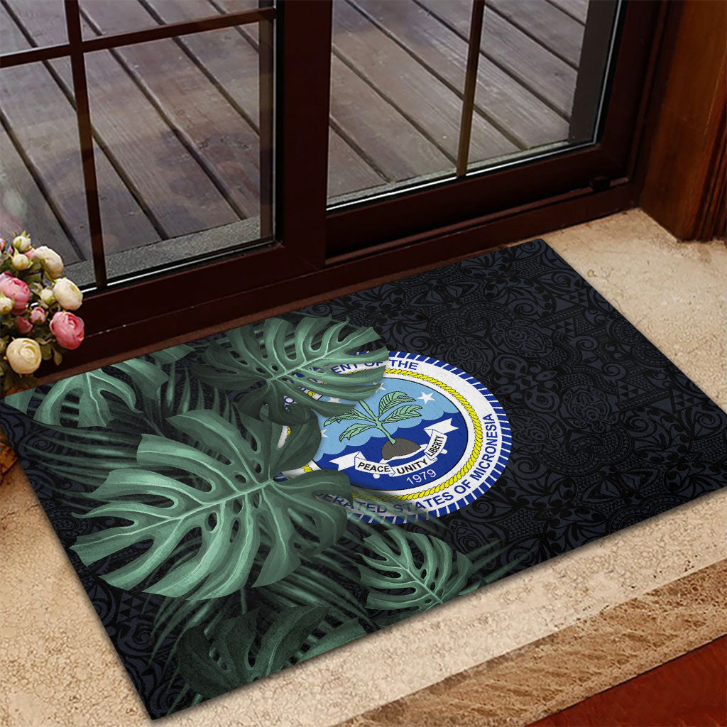 Federated States Of Micronesia Rubber Doormat FSM Tropical Monstera Leaf Dark Tribal Pattern TS04 - Polynesian Pride