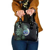 Federated States Of Micronesia Shoulder Handbag FSM Tropical Monstera Leaf Dark Tribal Pattern TS04 One Size Black Green - Polynesian Pride
