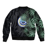 Federated States Of Micronesia Sleeve Zip Bomber Jacket FSM Tropical Monstera Leaf Dark Tribal Pattern TS04 - Polynesian Pride