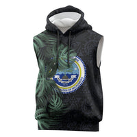 Federated States Of Micronesia Sleeveless Hoodie FSM Tropical Monstera Leaf Dark Tribal Pattern TS04 Black Green - Polynesian Pride