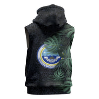 Federated States Of Micronesia Sleeveless Hoodie FSM Tropical Monstera Leaf Dark Tribal Pattern TS04 - Polynesian Pride