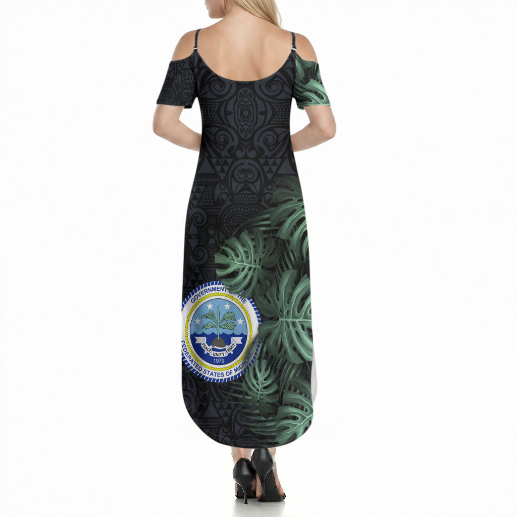 Federated States Of Micronesia Summer Maxi Dress FSM Tropical Monstera Leaf Dark Tribal Pattern TS04 - Polynesian Pride