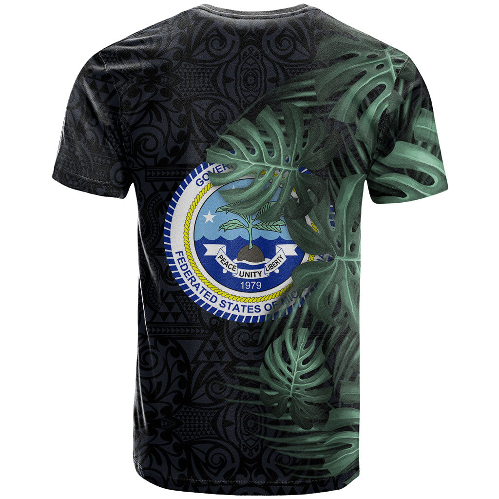 Federated States Of Micronesia T Shirt FSM Tropical Monstera Leaf Dark Tribal Pattern TS04 - Polynesian Pride