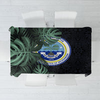 Federated States Of Micronesia Tablecloth FSM Tropical Monstera Leaf Dark Tribal Pattern TS04 Black Green - Polynesian Pride