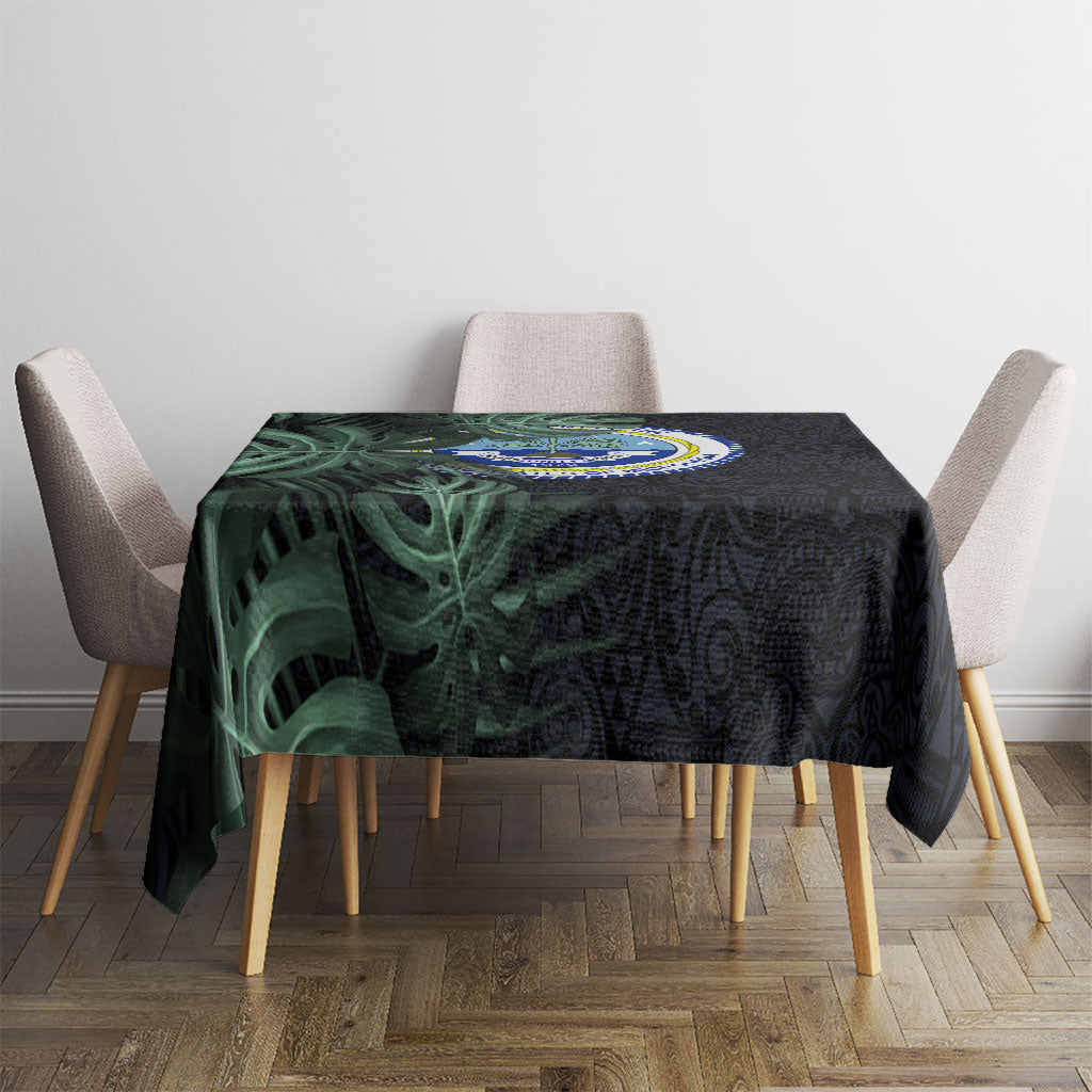 Federated States Of Micronesia Tablecloth FSM Tropical Monstera Leaf Dark Tribal Pattern TS04 - Polynesian Pride