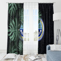 Federated States Of Micronesia Window Curtain FSM Tropical Monstera Leaf Dark Tribal Pattern TS04 - Polynesian Pride