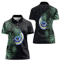Federated States Of Micronesia Women Polo Shirt FSM Tropical Monstera Leaf Dark Tribal Pattern TS04 - Polynesian Pride