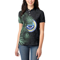 Federated States Of Micronesia Women Polo Shirt FSM Tropical Monstera Leaf Dark Tribal Pattern TS04 - Polynesian Pride