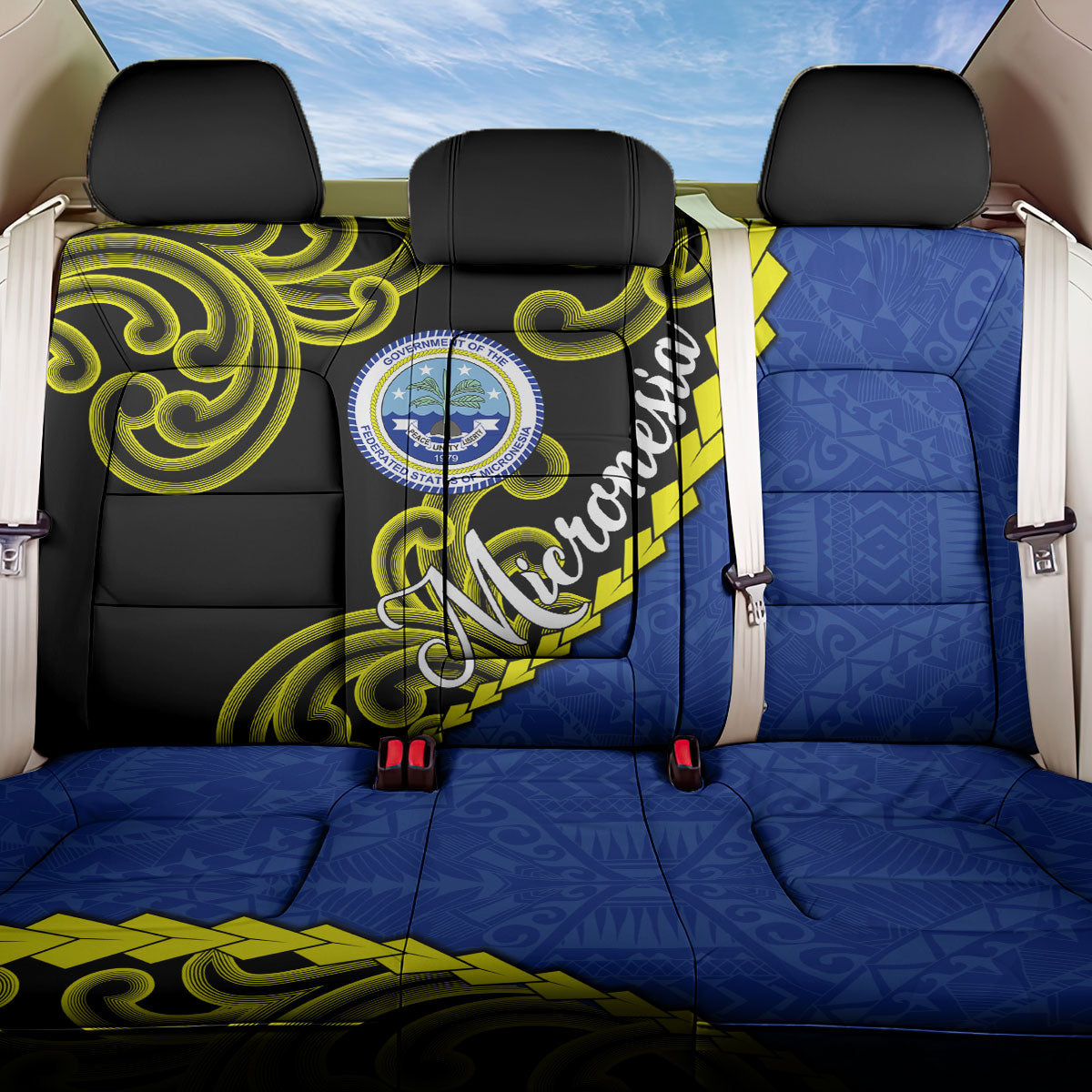Federated States Of Micronesia FSM Back Car Seat Cover Pacific Islander Tribal Swirl Geometric Pattern