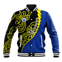Federated States Of Micronesia FSM Baseball Jacket Pacific Islander Tribal Swirl Geometric Pattern TS04 Unisex Black Blue - Polynesian Pride