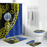 Federated States Of Micronesia FSM Bathroom Set Pacific Islander Tribal Swirl Geometric Pattern TS04 Bathroom Set (4 pcs) Black Blue - Polynesian Pride