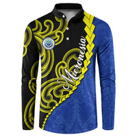 Federated States Of Micronesia FSM Button Sweatshirt Pacific Islander Tribal Swirl Geometric Pattern TS04 Black Blue - Polynesian Pride