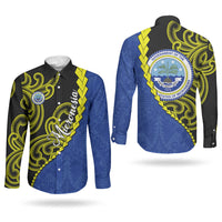 Federated States Of Micronesia FSM Couples Matching Mermaid Dress and Long Sleeve Button Shirt Pacific Islander Tribal Swirl Geometric Pattern TS04 - Polynesian Pride