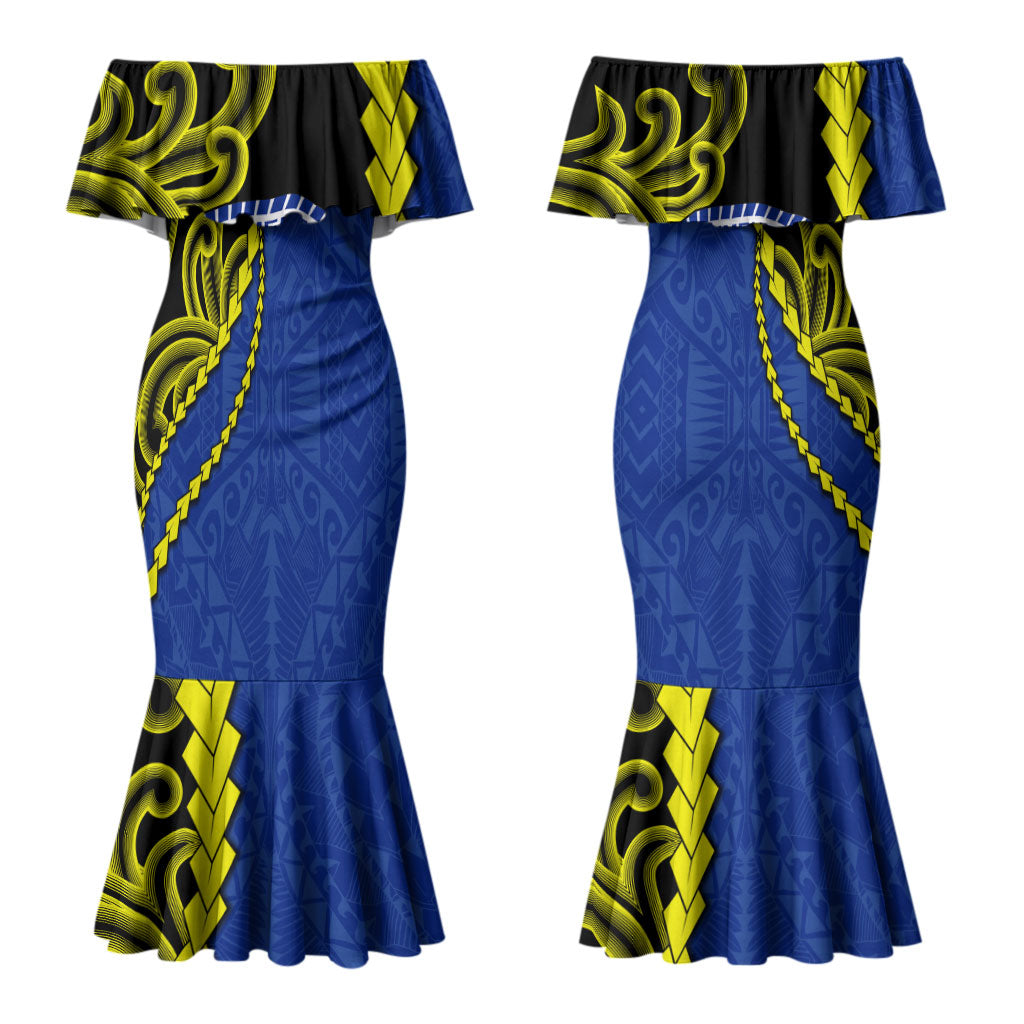 Federated States Of Micronesia FSM Couples Matching Mermaid Dress and Long Sleeve Button Shirt Pacific Islander Tribal Swirl Geometric Pattern TS04 - Polynesian Pride