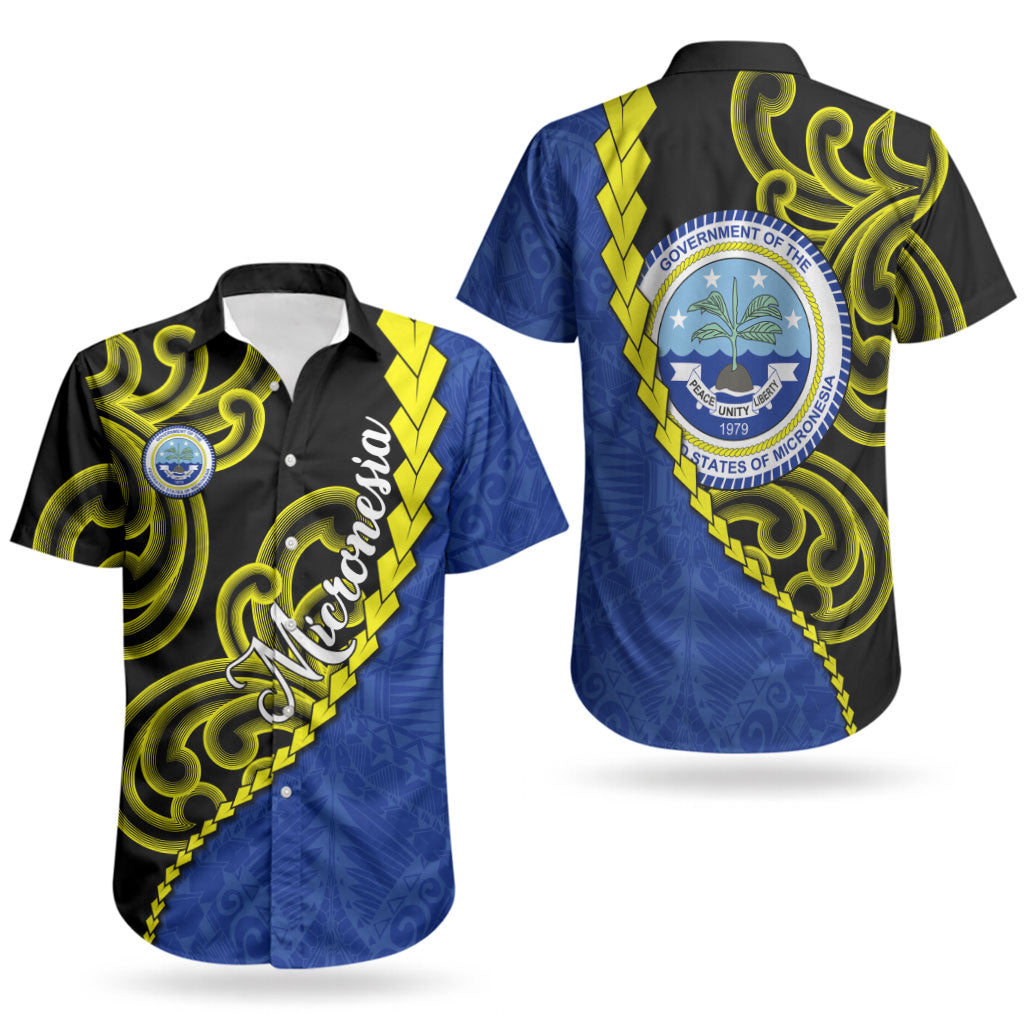 Federated States Of Micronesia FSM Couples Matching Off Shoulder Short Dress and Hawaiian Shirt Pacific Islander Tribal Swirl Geometric Pattern TS04 - Polynesian Pride