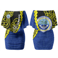 Federated States Of Micronesia FSM Couples Matching Off Shoulder Short Dress and Long Sleeve Button Shirt Pacific Islander Tribal Swirl Geometric Pattern TS04 - Polynesian Pride