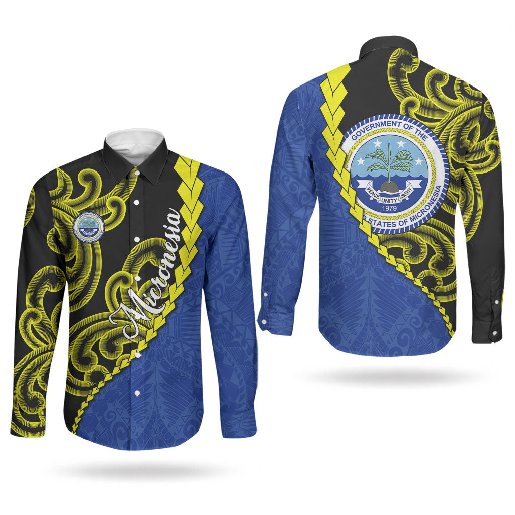 Federated States Of Micronesia FSM Couples Matching Short Sleeve Bodycon Dress and Long Sleeve Button Shirt Pacific Islander Tribal Swirl Geometric Pattern TS04 - Polynesian Pride